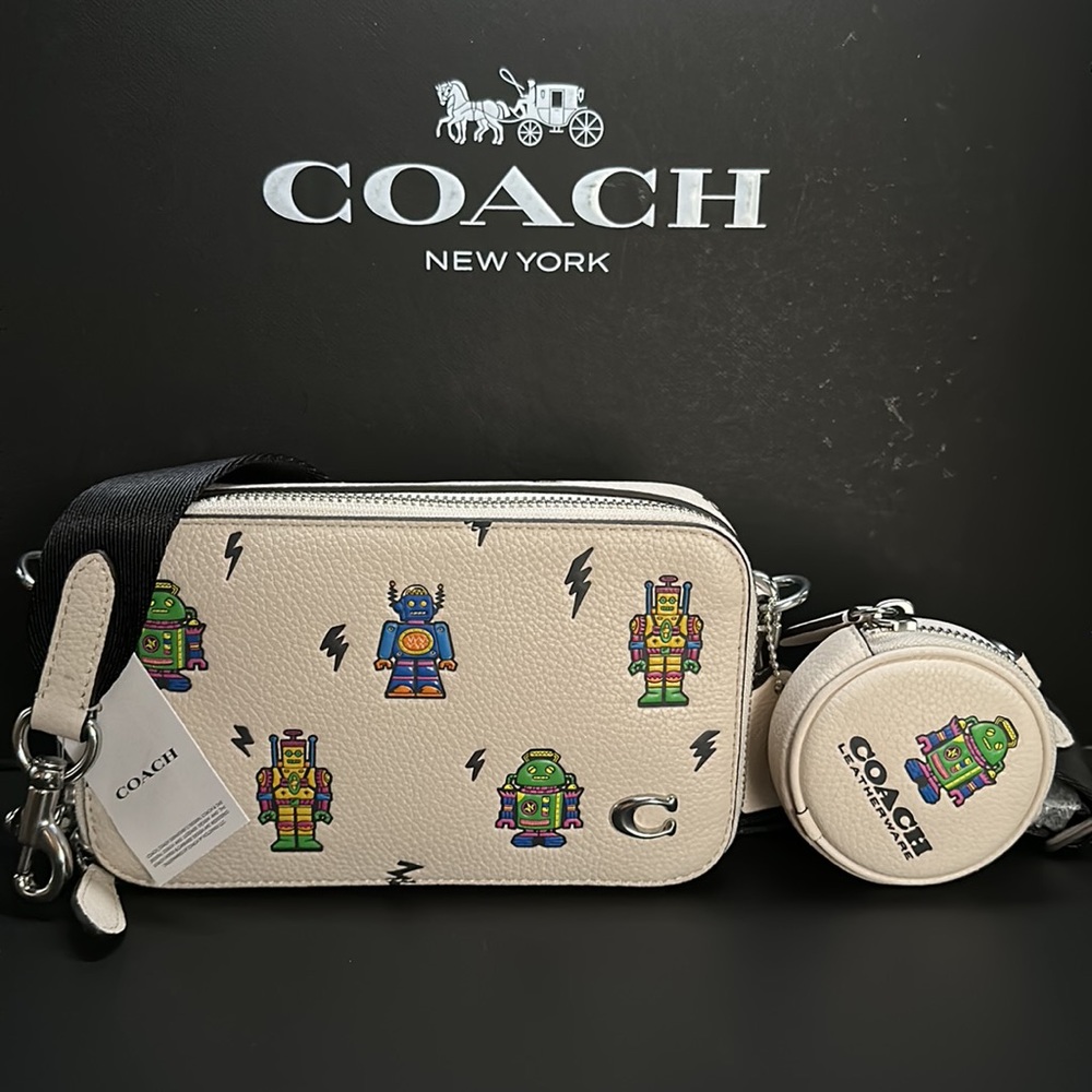 Coach Cosmic Charter Slim Crossbody Robot Print bag Leather Purse Graphic Motif